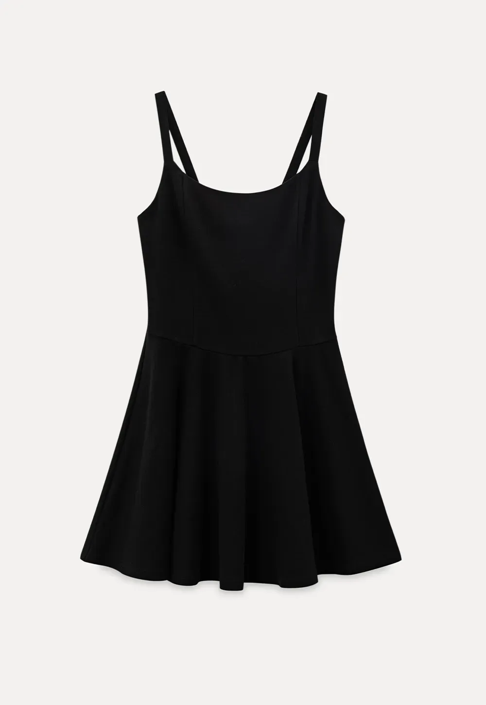 Sleeveless dress with thin straps and flared skirt