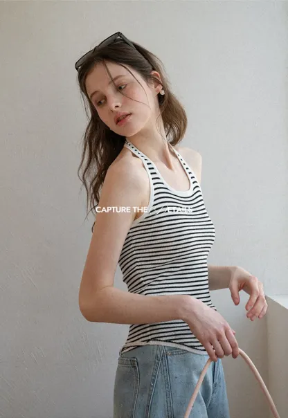 Off Shoulder Long Sleeve Knit Sweater with Striped Trim