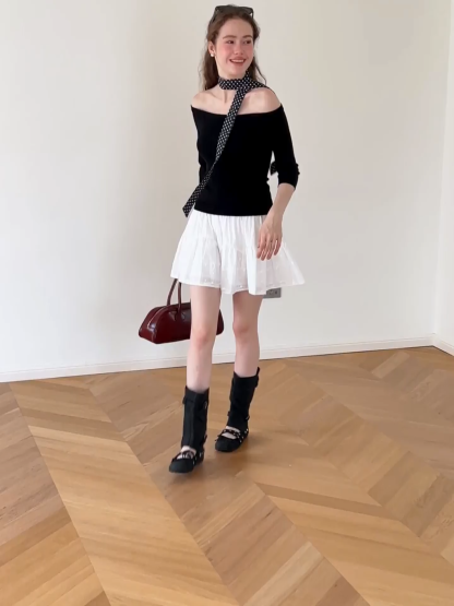 Off Shoulder Three Quarter Sleeve Knit Top