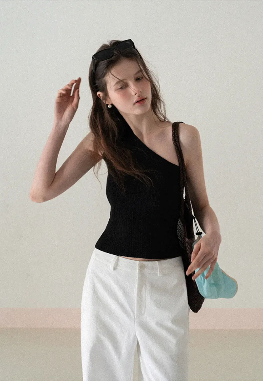 Asymmetrical Ribbed Knit Sleeveless Top