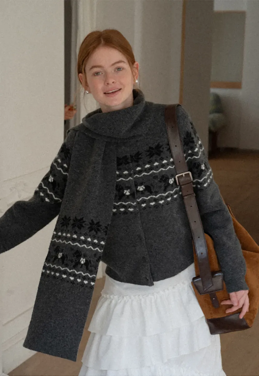 Winter Fair Isle Knit Sweater with Snowflake and Animal Pattern