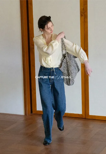 Ruffled Collar Long Sleeve Blouse with Tie Front