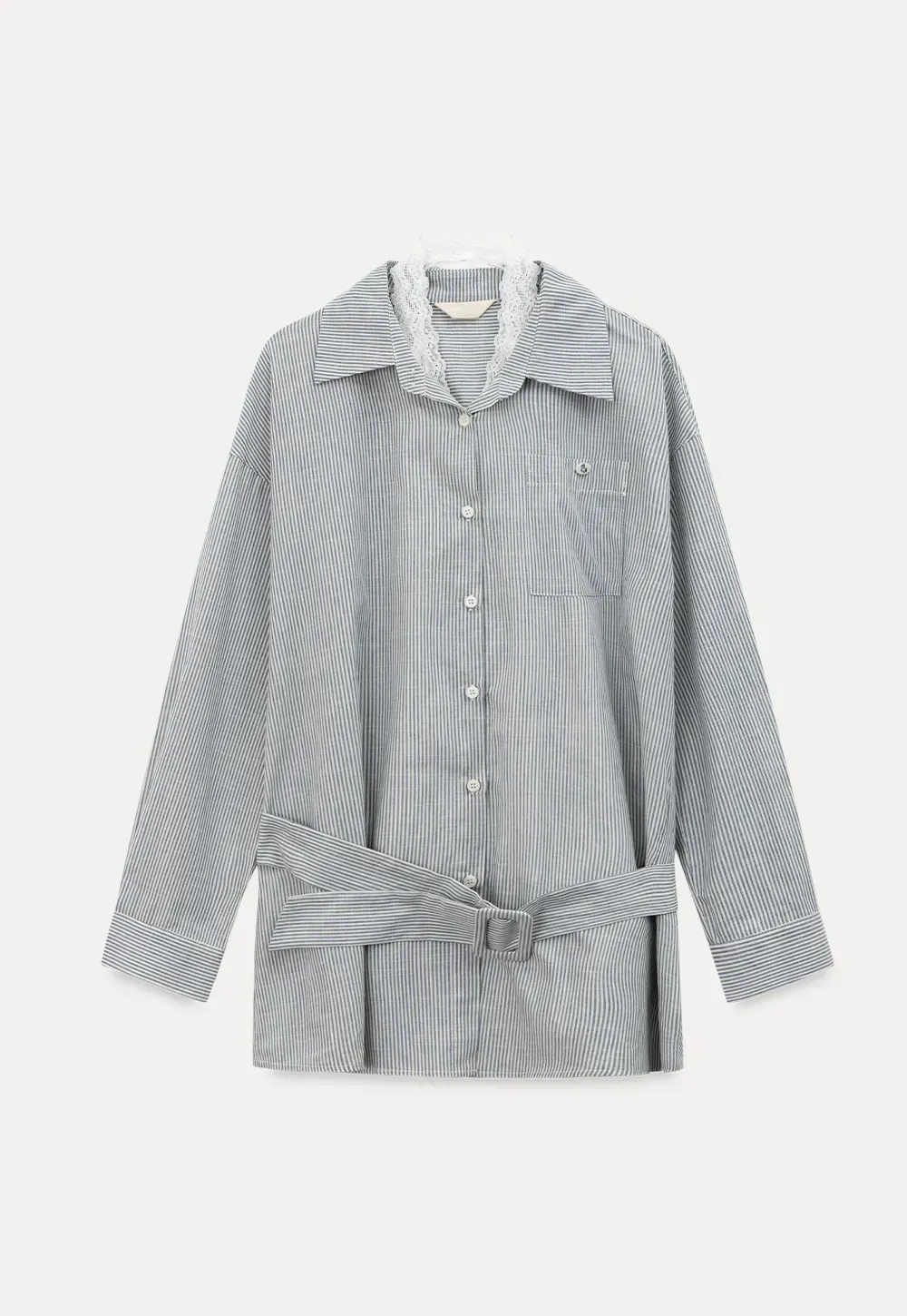 Striped Shirt with Belt and Lace Trim Tank Top