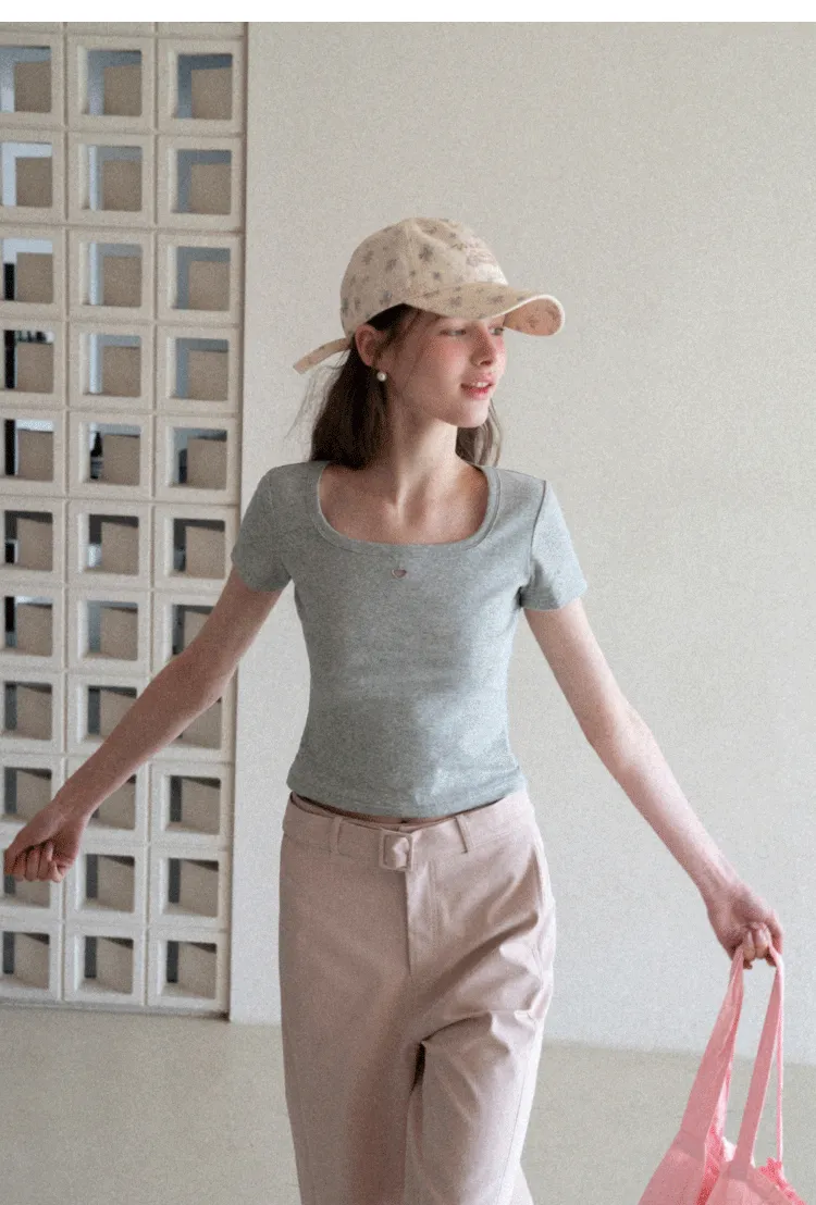 Short Sleeve Crop Top with Square Neckline