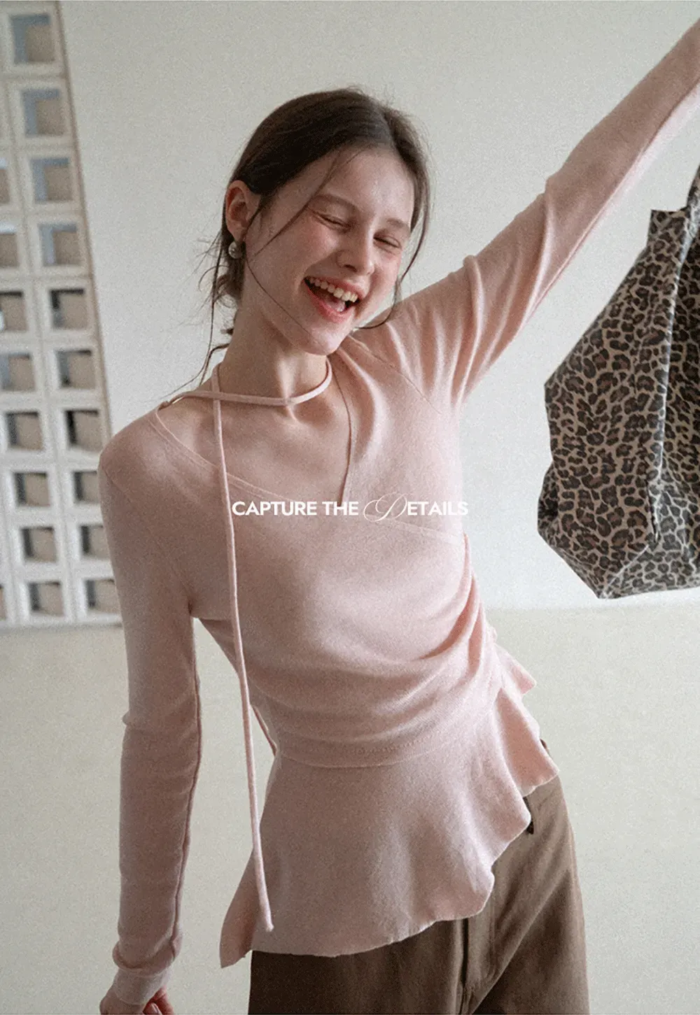 Long sleeve wrap knit sweater with ruched detail