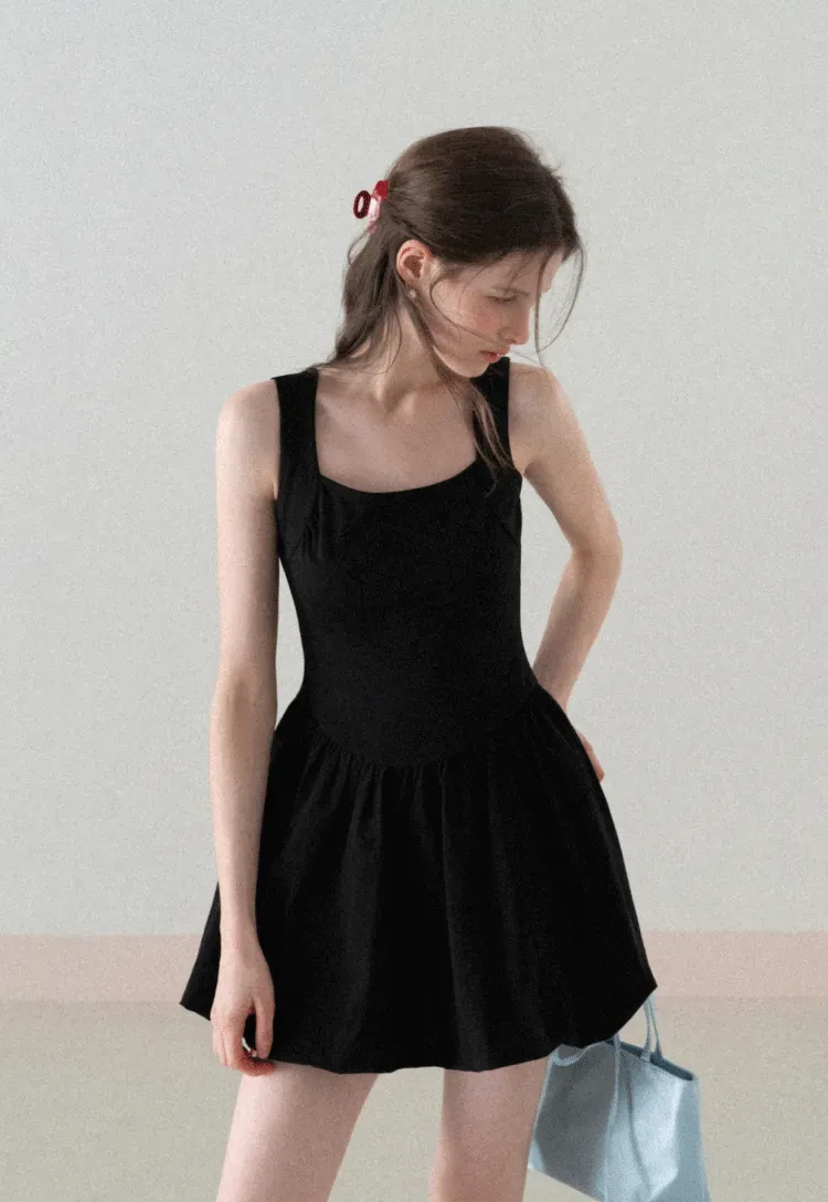 Sleeveless Square Neck Flared Mini Dress