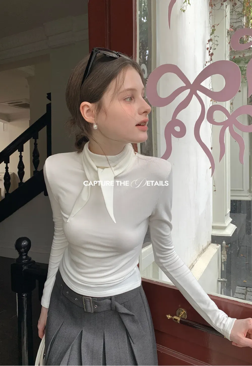 Tie Neck Long Sleeve T-Shirt Top