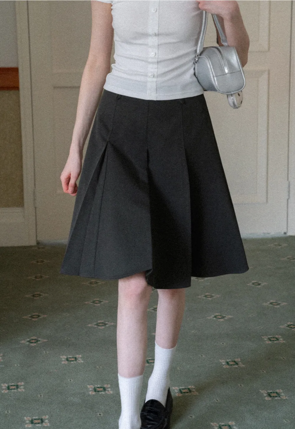 Pleated A-line Skirt with Waistband