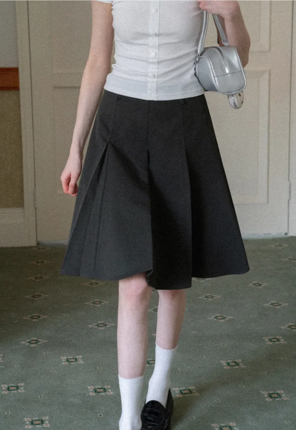 Pleated A-line Skirt with Waistband