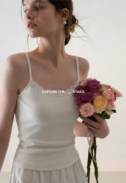 Lace Trimmed Sleeveless Camisole Top