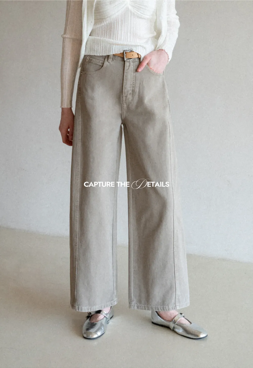 Wide leg high waist denim pants with belt loops