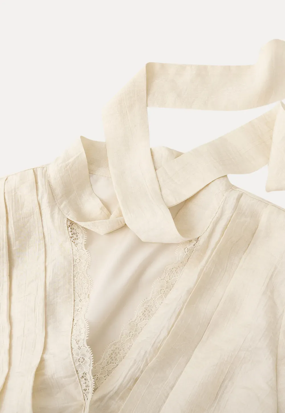 Blouse with Puffed Sleeves and Lace Trim