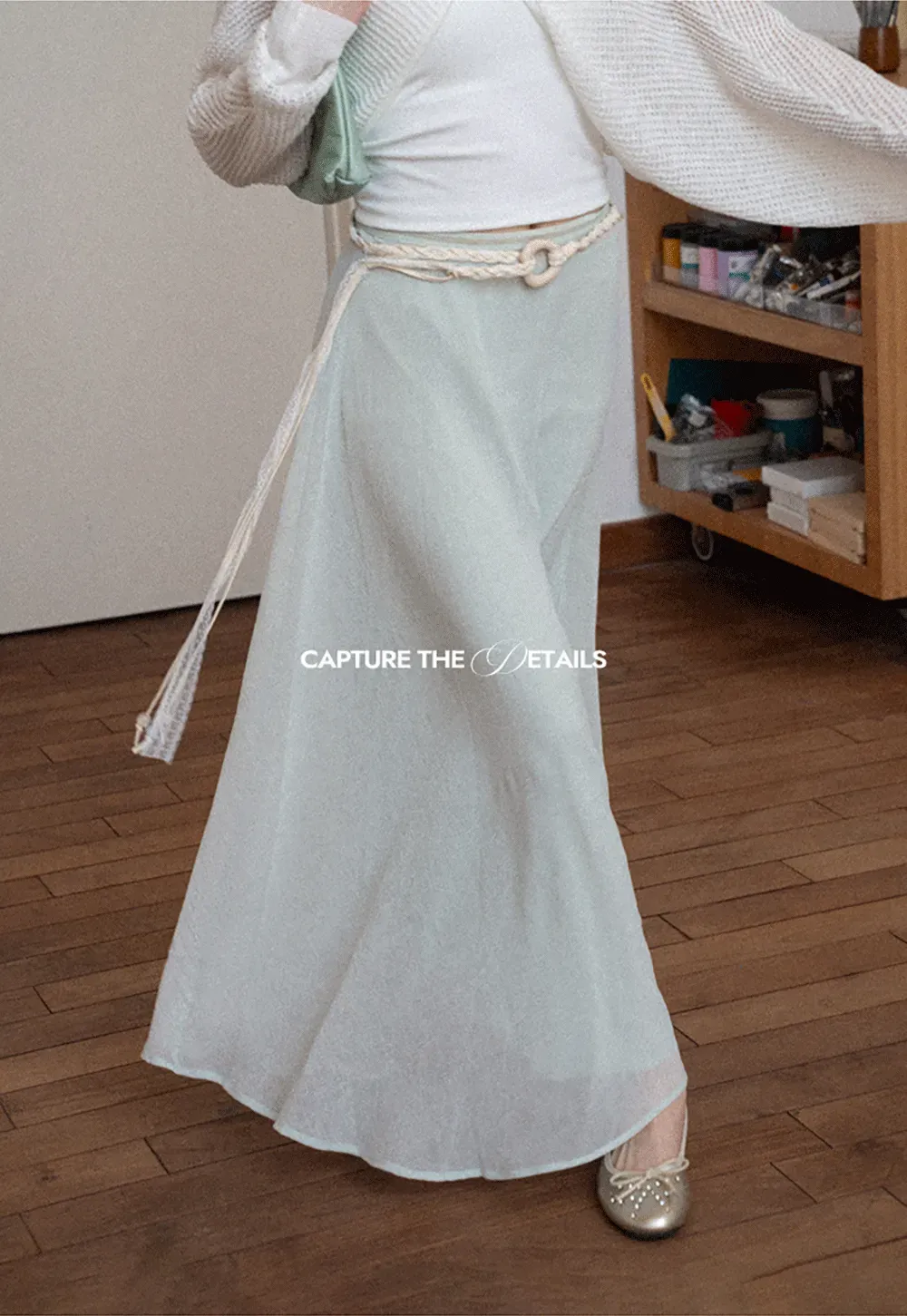 Flowy Maxi Skirt with Lace Trim and Drawstring Waist