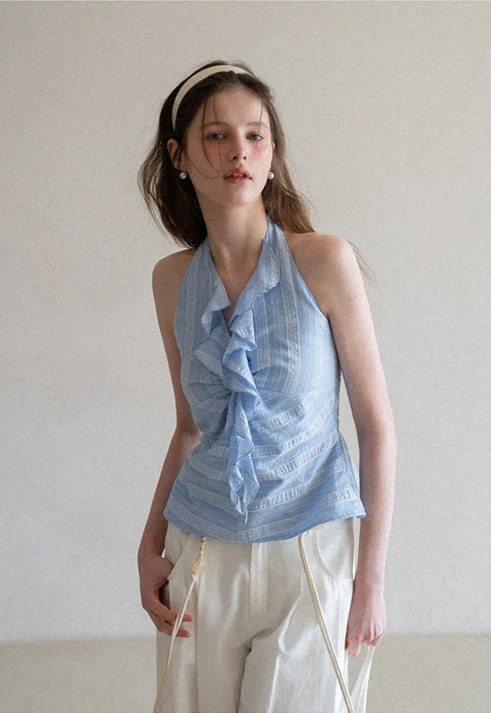 Halter Neck Top with Ruffled Detail