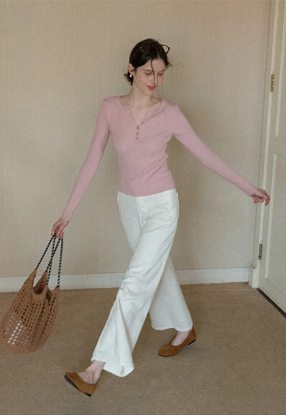 Elegant Henley Knit Top with Button Detail