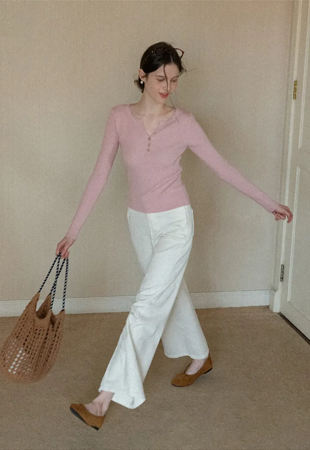 Elegant Henley Knit Top with Button Detail