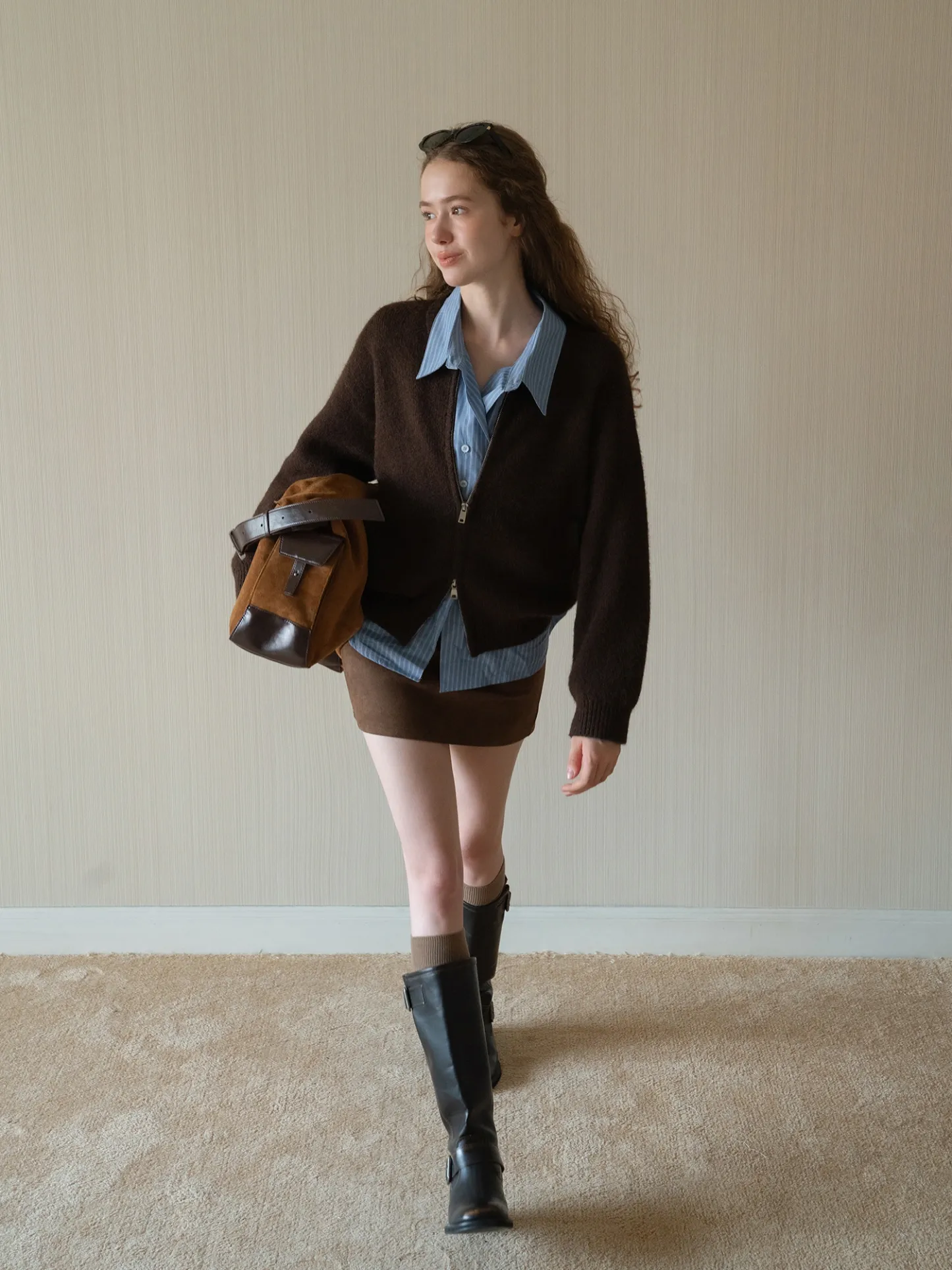 Womens High Waist Suede Mini Skirt