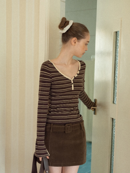 Women Striped Long Sleeve V-Neck Top