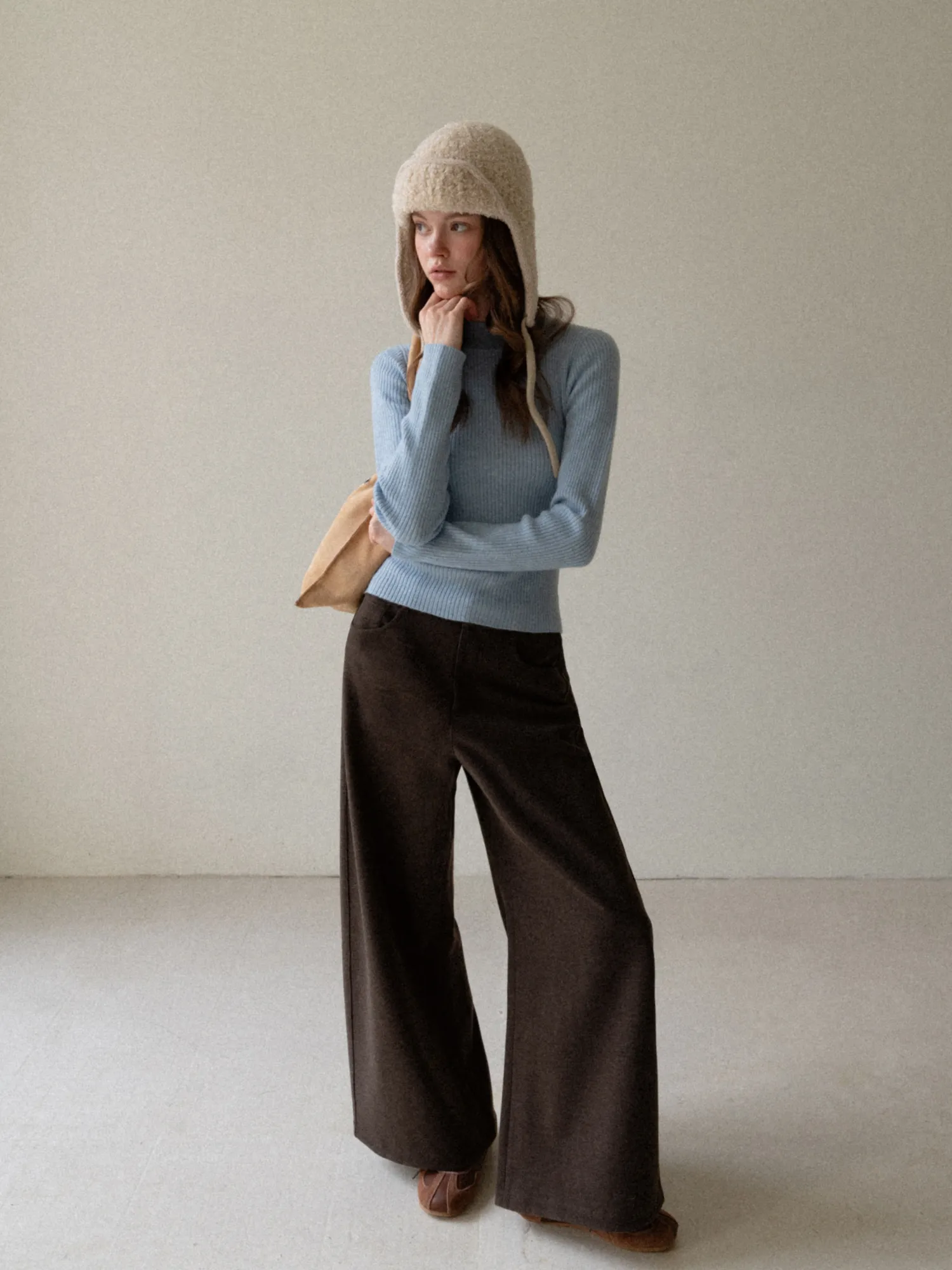 Soft Knit Wide-Leg Pants in Charcoal
