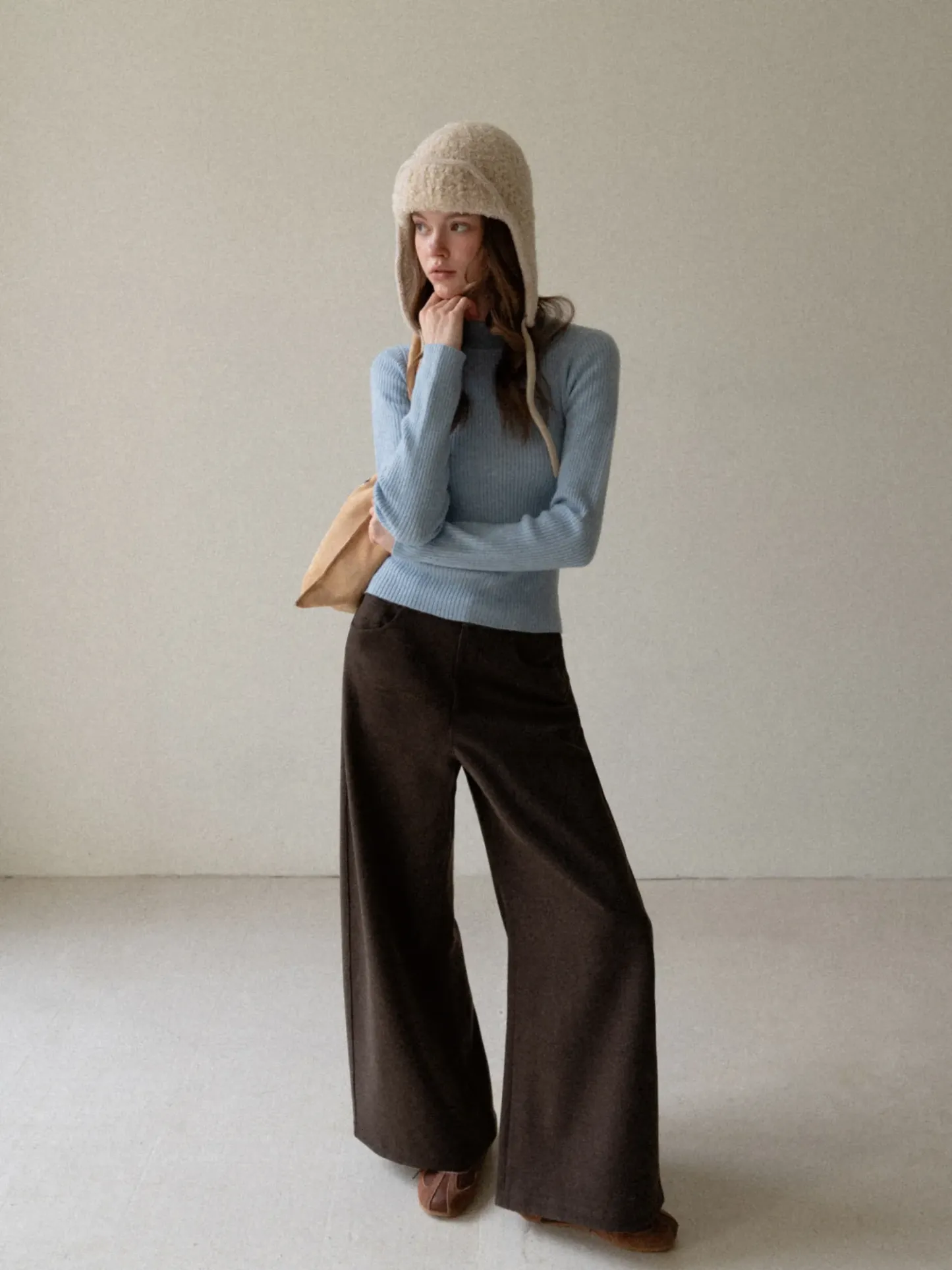 Soft Knit Wide-Leg Pants in Charcoal