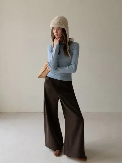 Soft Knit Wide-Leg Pants in Charcoal