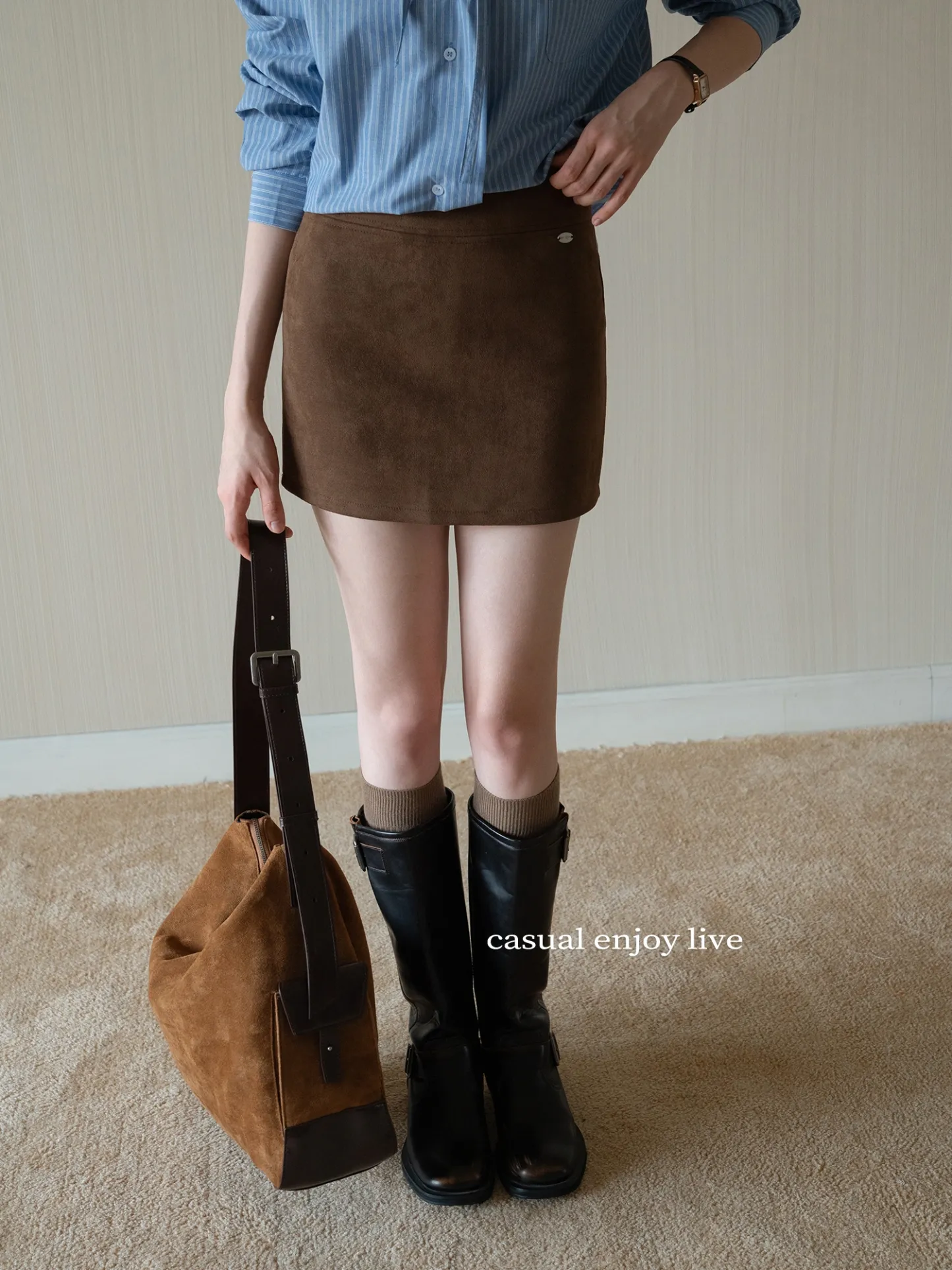 Womens High Waist Suede Mini Skirt