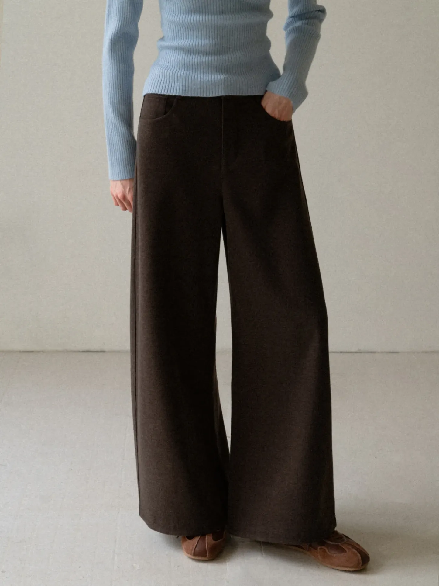 Soft Knit Wide-Leg Pants in Charcoal