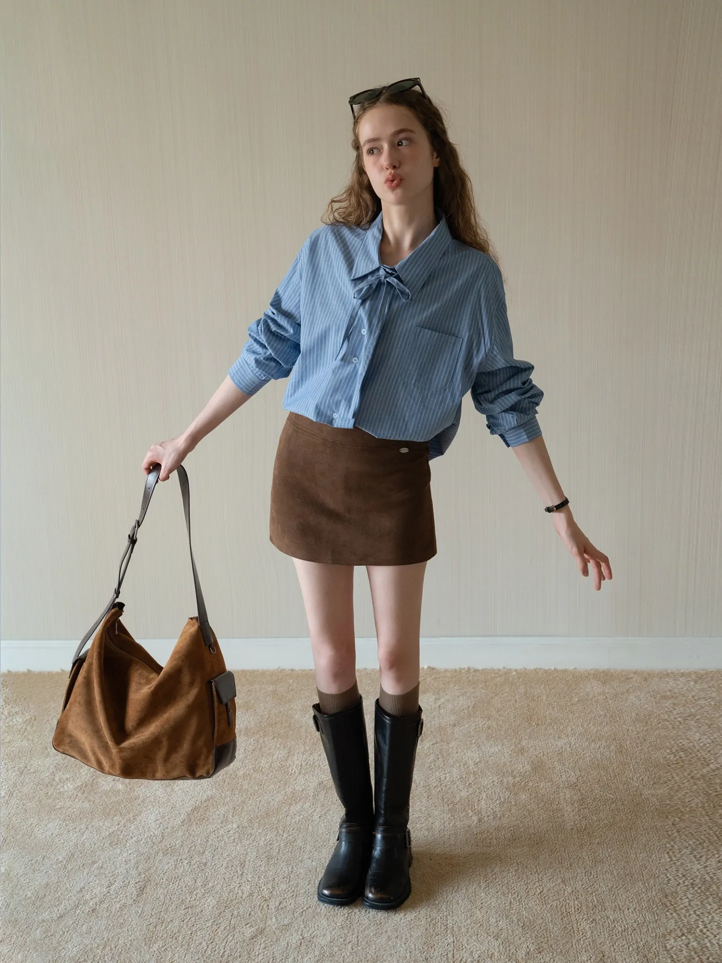 Womens High Waist Suede Mini Skirt