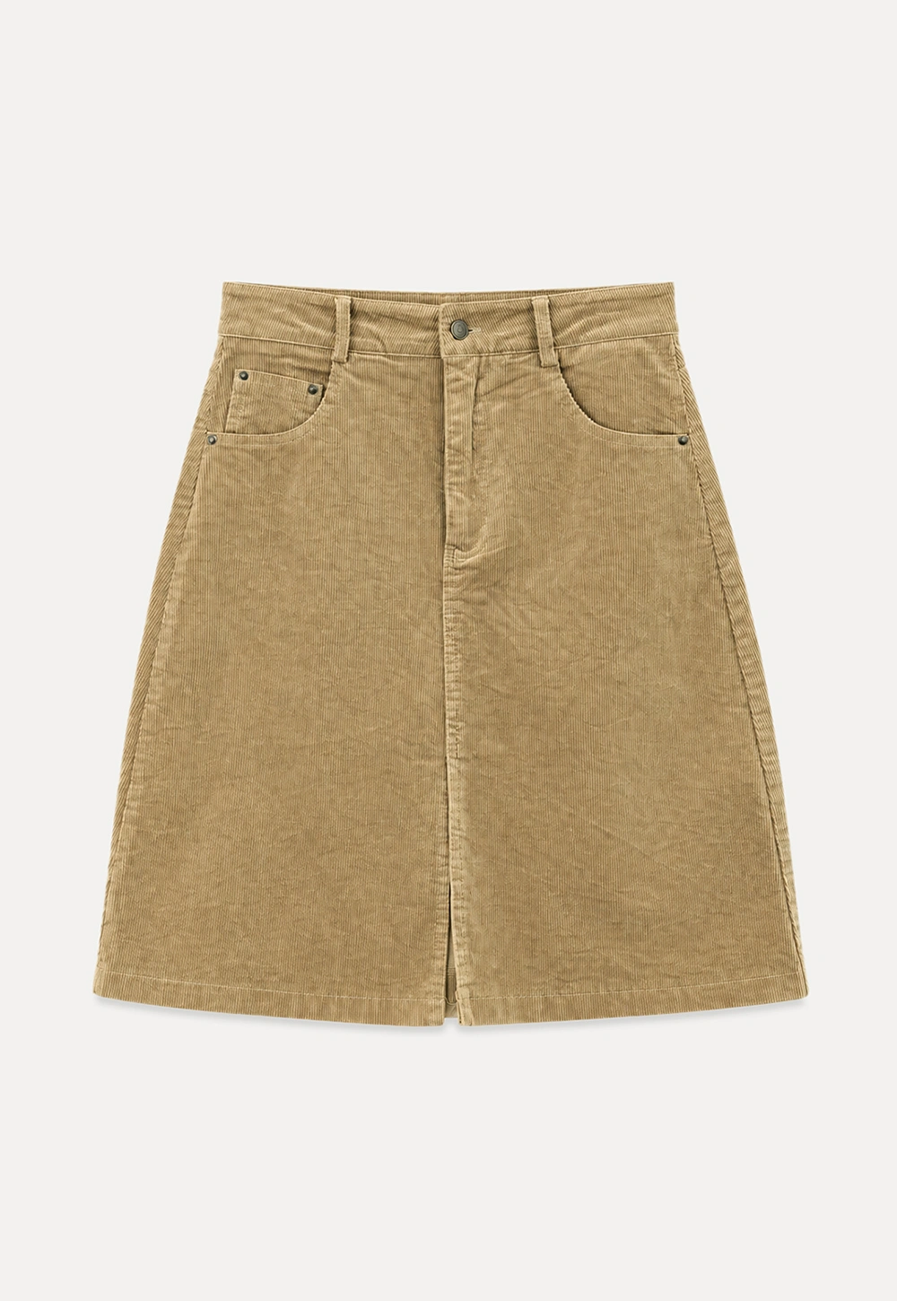 Corduroy A-Line Skirt with Front Slit