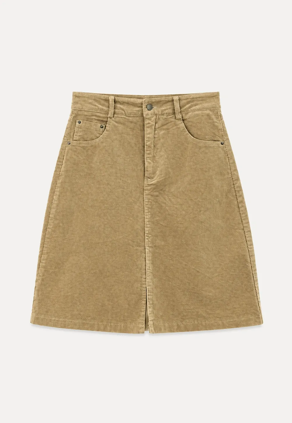Corduroy A-Line Skirt with Front Slit