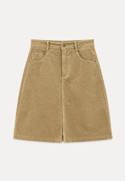 Corduroy A-Line Skirt with Front Slit
