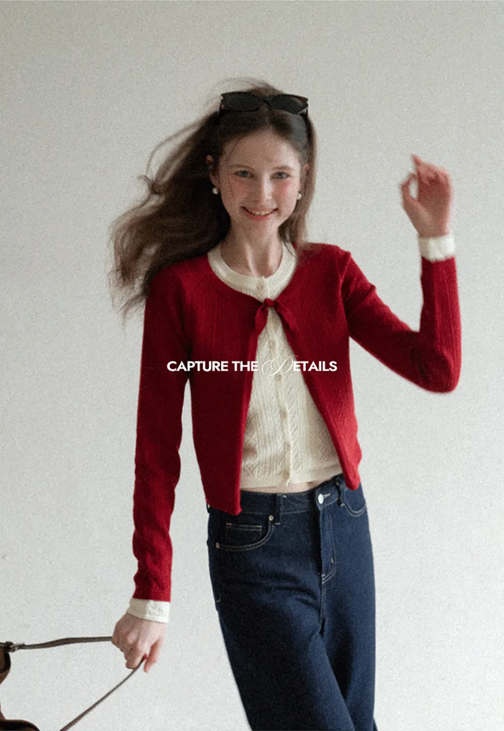 Elegant Knit Cardigan with Bow Detail and Ribbed Texture