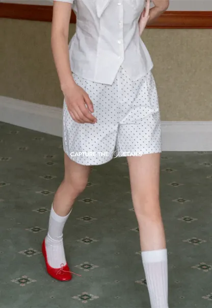 Polka Dot Shorts with Pleated Design