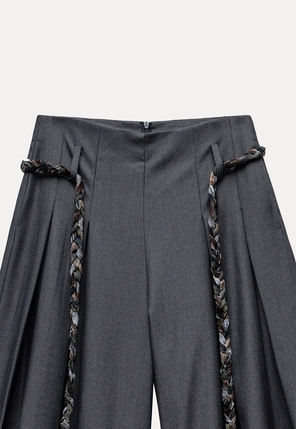 Women's Wide Leg Pleated Pants with Braided Ties