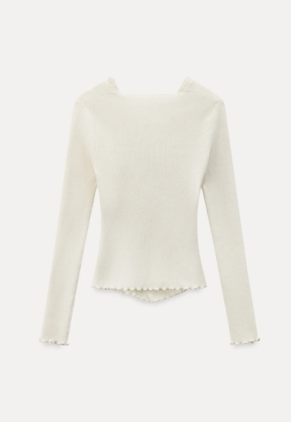 Elegant V Neck Lace Trim Knit Top with Asymmetrical Hem