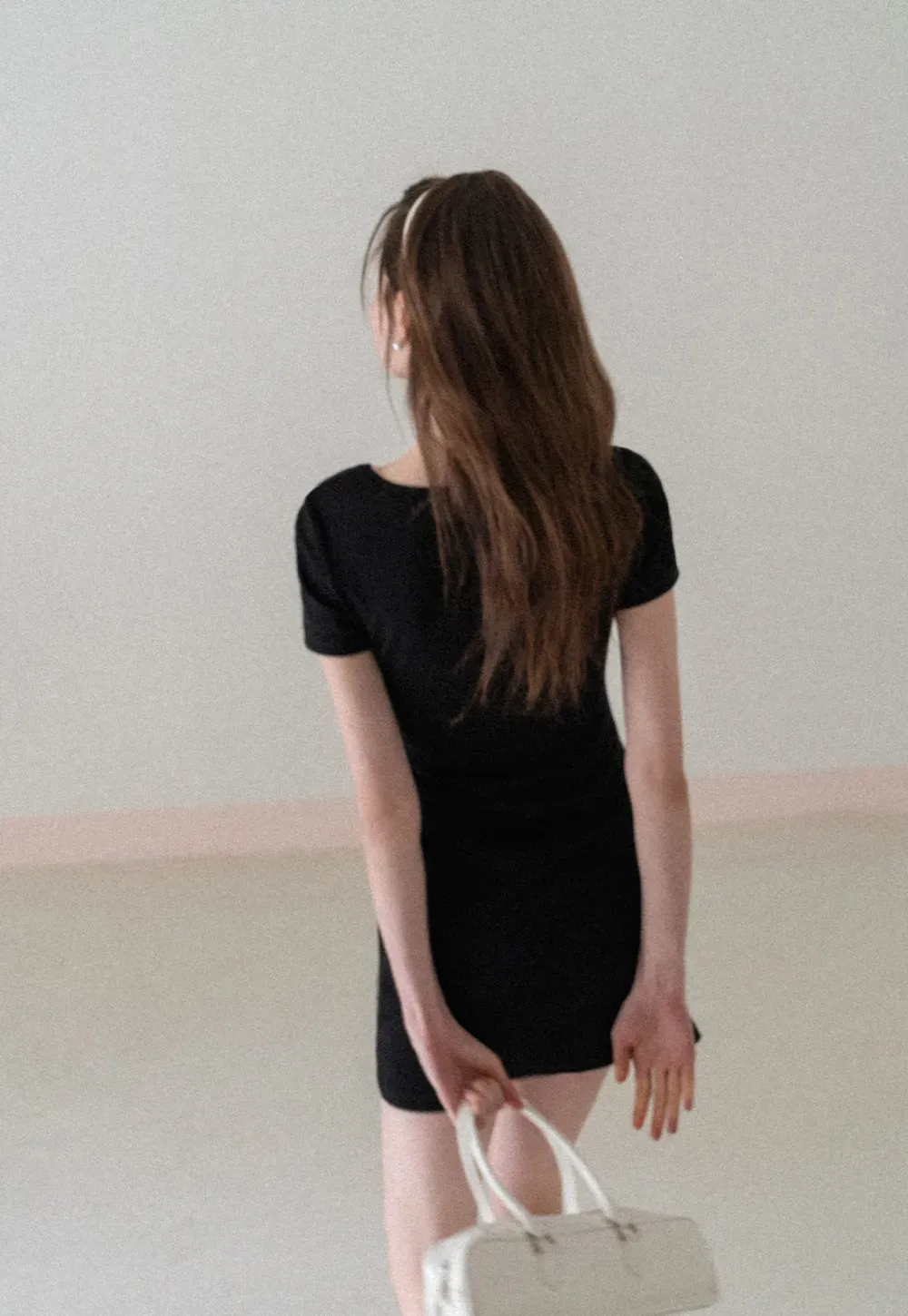 Short Sleeve Dress with Polka Dot Collar and Front Knot Detail