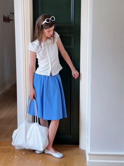 Polka Dot Print Peter Pan Collar Button Front Tshirt