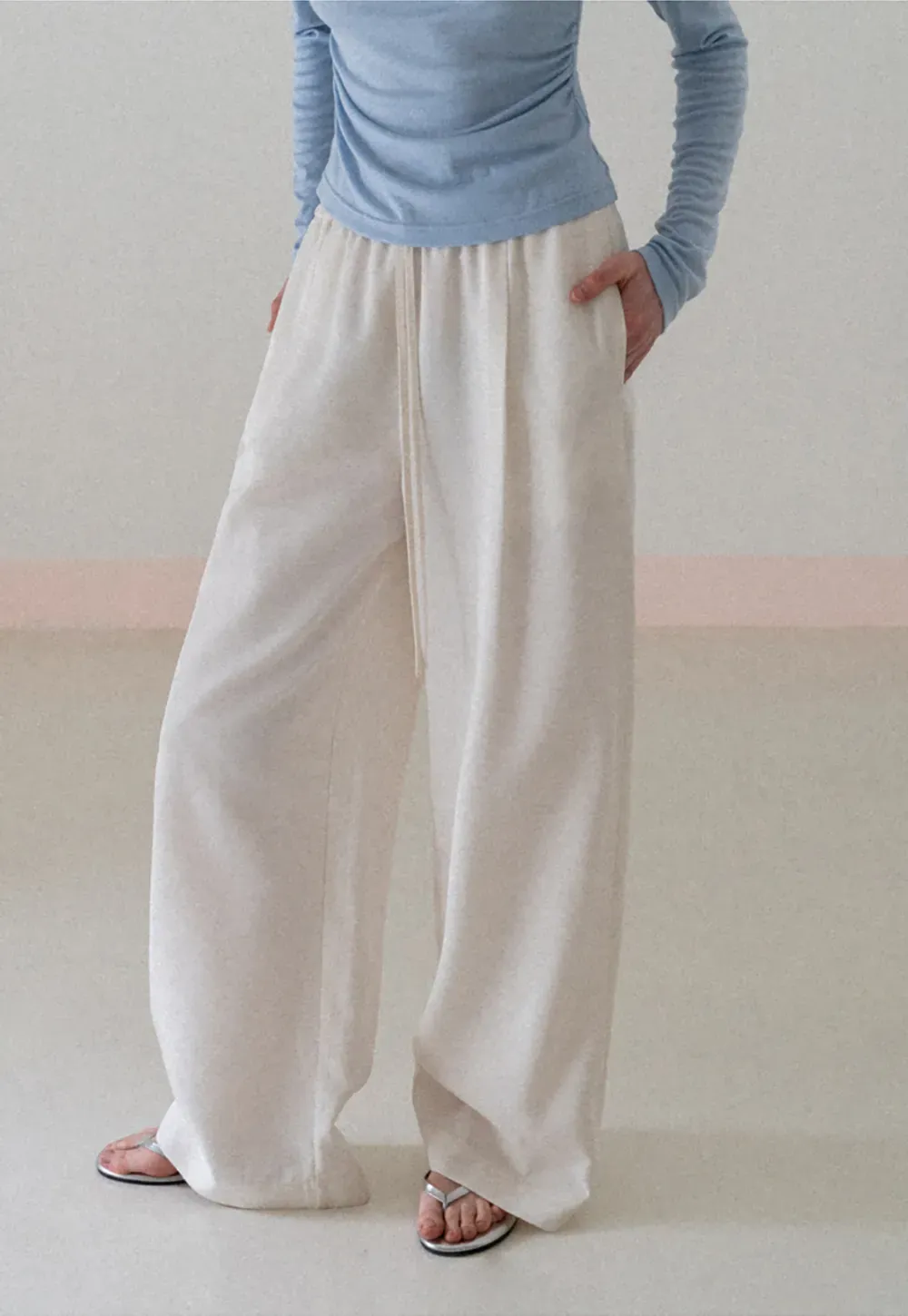 Wide Leg Drawstring Casual Pants