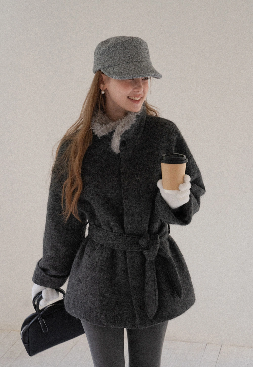 Women Cozy Faux Fur Lapel Wool Coat