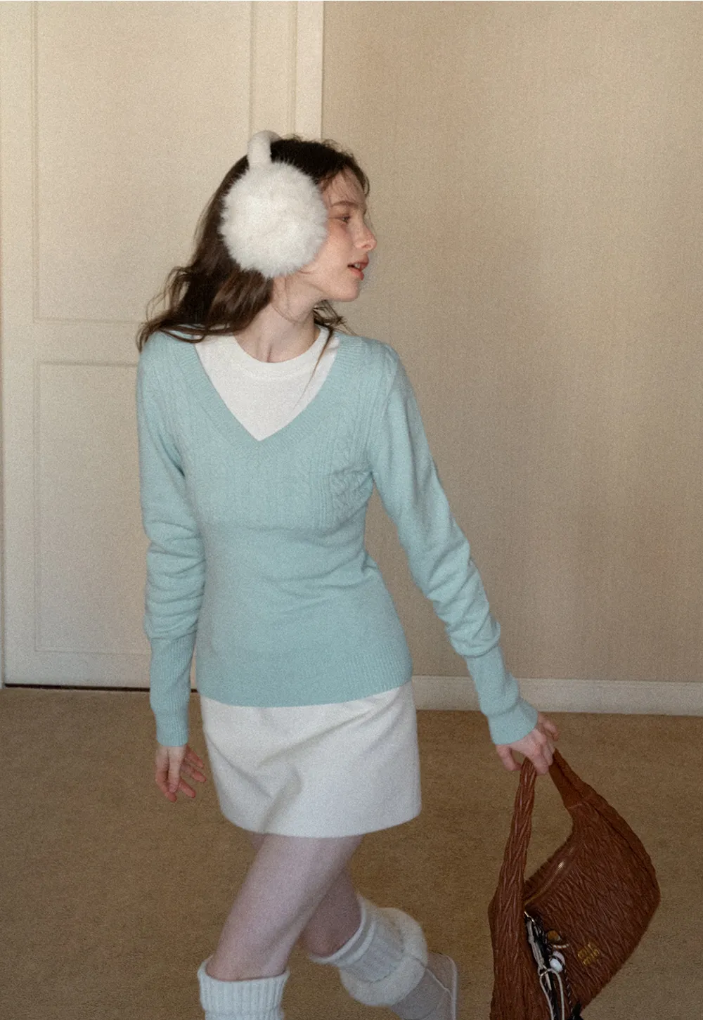 V Neck Long Sleeve Knit Sweater