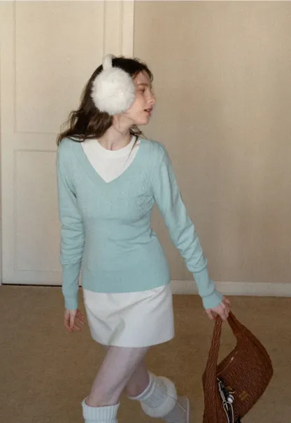 V Neck Long Sleeve Knit Sweater