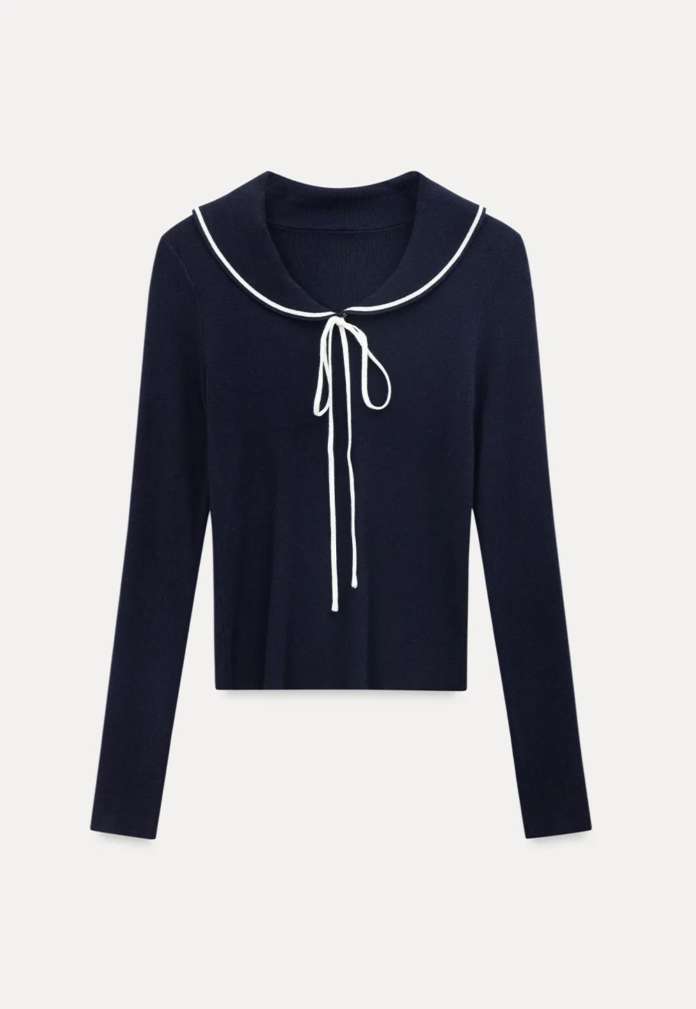 Knit Sweater with Collar and Tie Detail