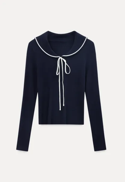 Knit Sweater with Collar and Tie Detail