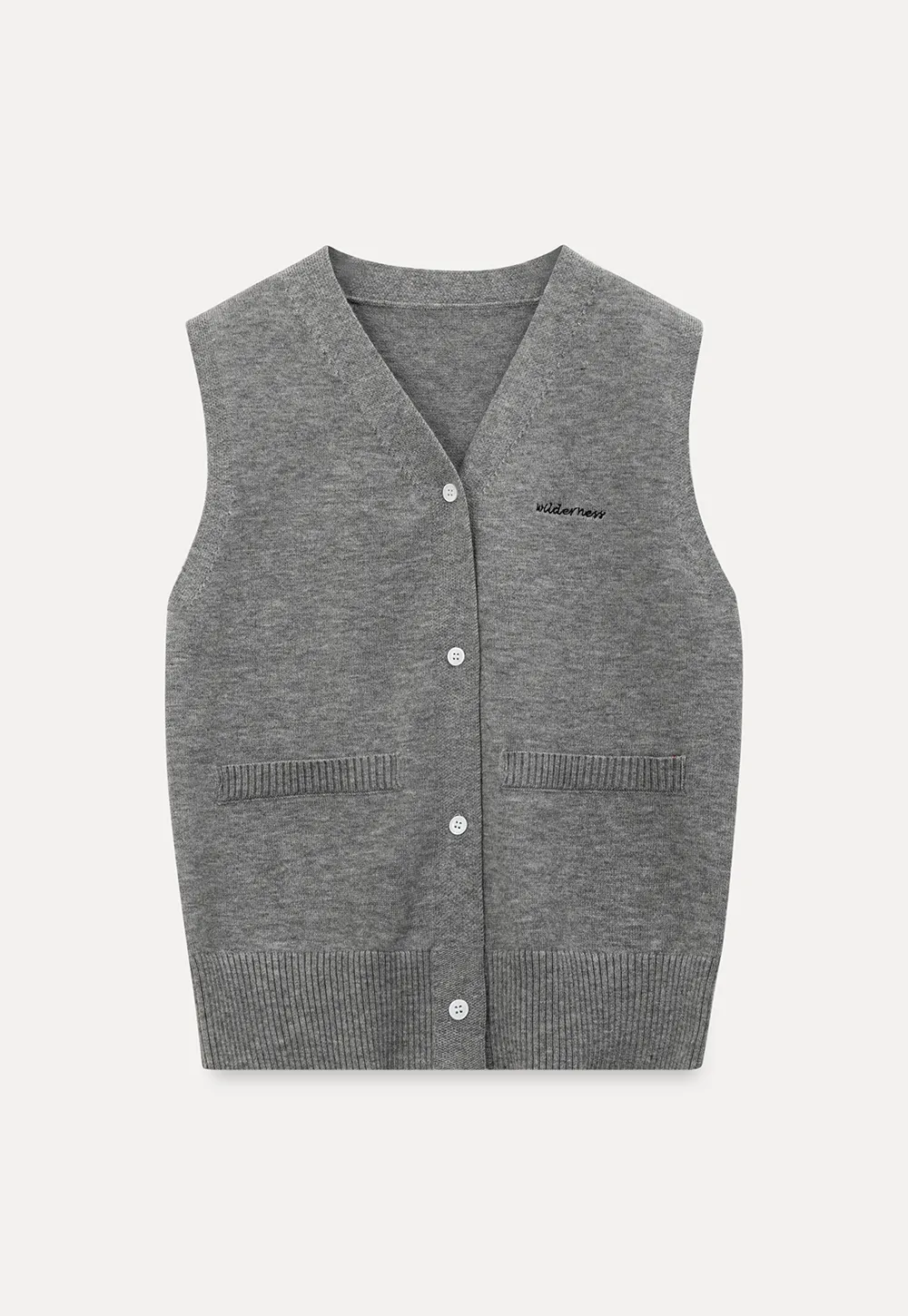 Knitted Vest with Button Closure and Embroidery