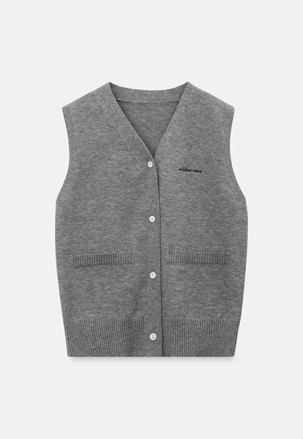 Knitted Vest with Button Closure and Embroidery