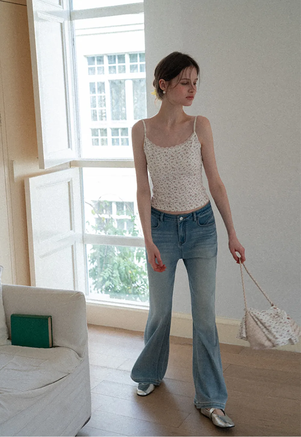 Short sleeve floral print top and tank top set