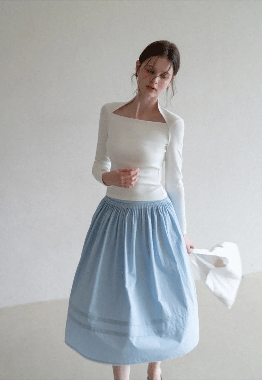 square neck long sleeve top fitted design women's t shirt