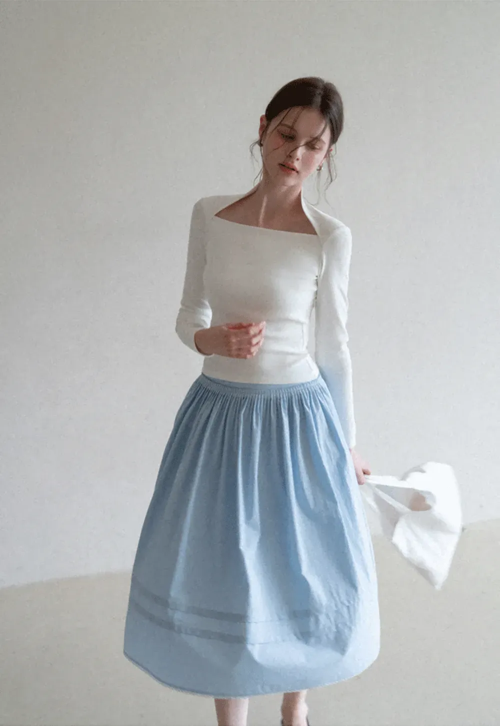 square neck long sleeve top fitted design women's t shirt