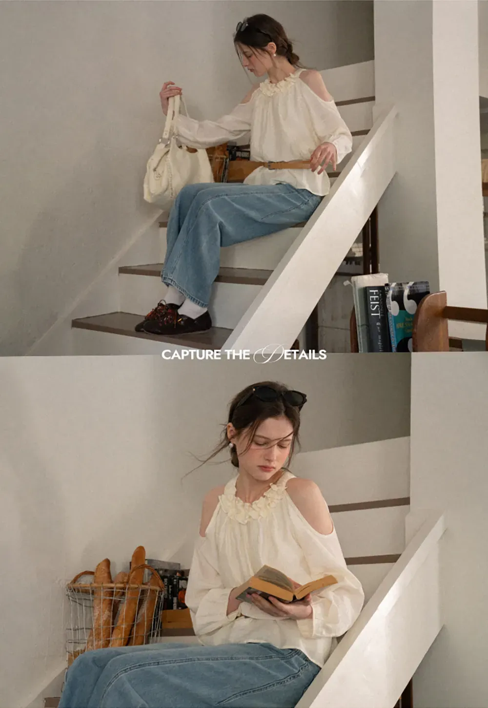 Lace Chiffon Blouse with Ruffled Neck and Cold Shoulder