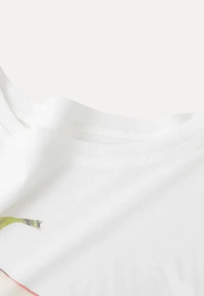 Oversized T shirt with fruit print and sheer neck detail